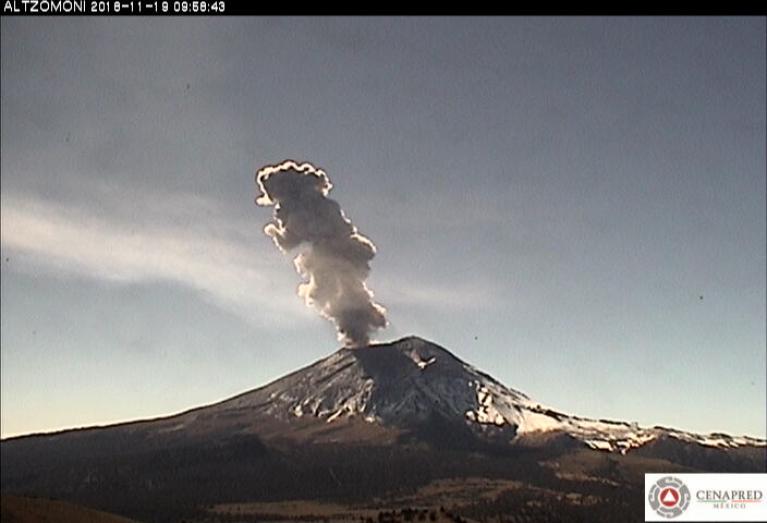 En las últimas 24 horas, por medio de los sistemas de monitoreo del volcán Popocatépetl, se identificaron 118 exhalaciones, cuatro explosiones, un sismo volcanotectónico y 10 minutos de tremor.