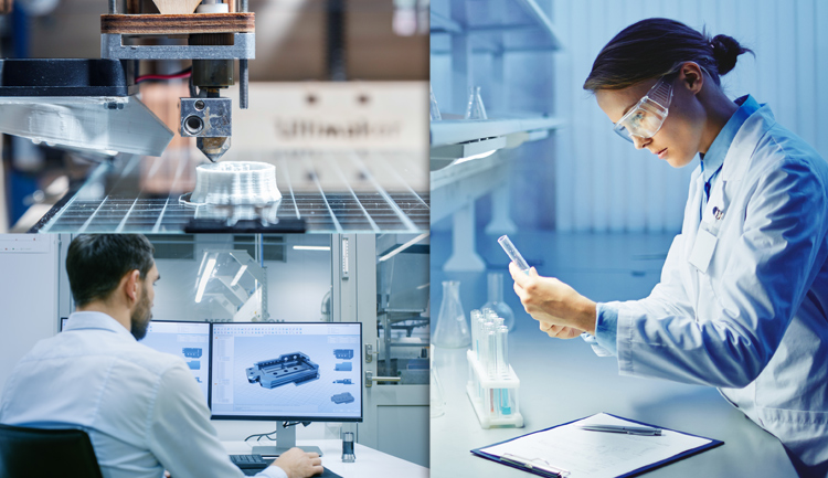 Investigadores trabajan en el análisis y estudio de distintas patentes en laboratorio.