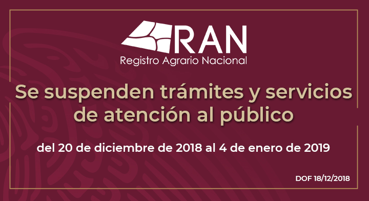 En el RAN se suspenden trámites y servicios de Atención al Público, del 20 de diciembre al 4 de enero