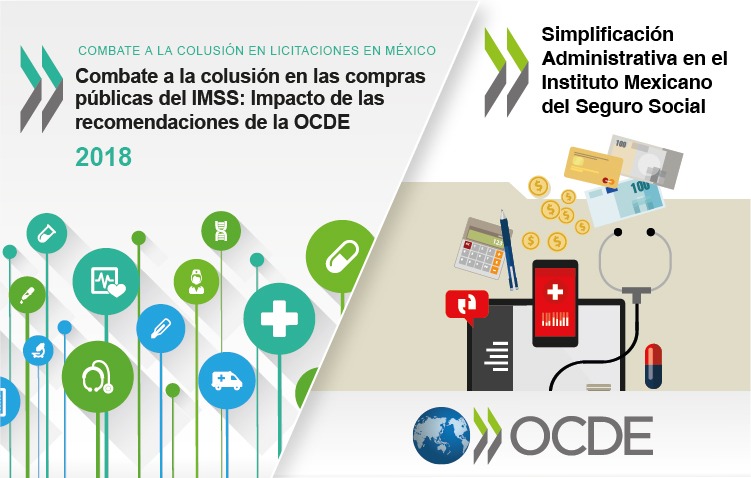 Portadas de los reportes realizados por la OCDE sobre compras públicas y simplificación administrativa en el IMSS.