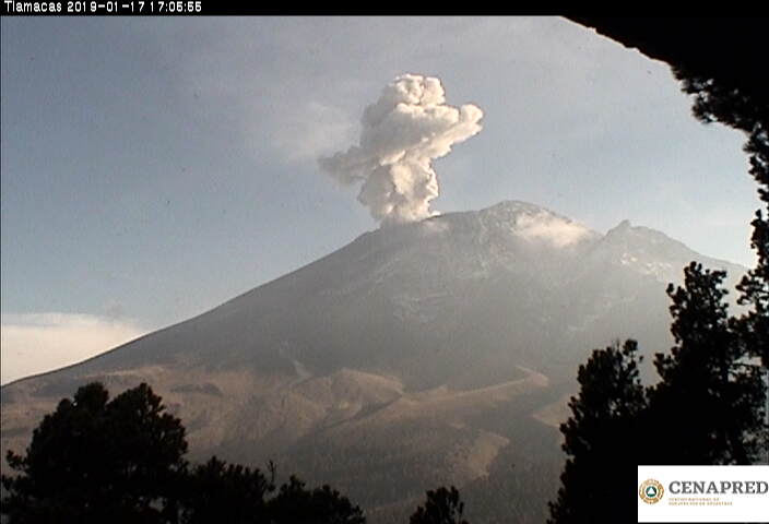 En las últimas 24 horas, por medio de los sistemas de monitoreo del volcán Popocatépetl, se identificaron 254 exhalaciones con emisión de vapor de agua, gas y ceniza