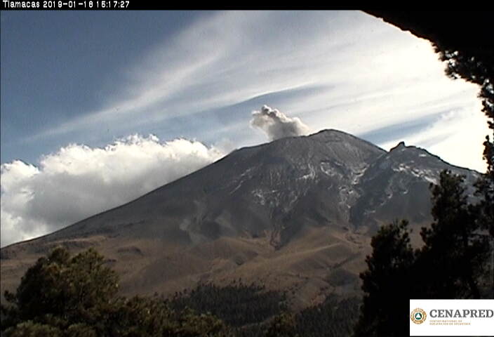 En las últimas 24 horas, por medio de los sistemas de monitoreo del volcán Popocatépetl, se identificaron 275 exhalaciones, en su mayoría con emisión de vapor de agua y gas, únicamente las más importantes fueron acompañadas por ligeras emisiones de ceniza