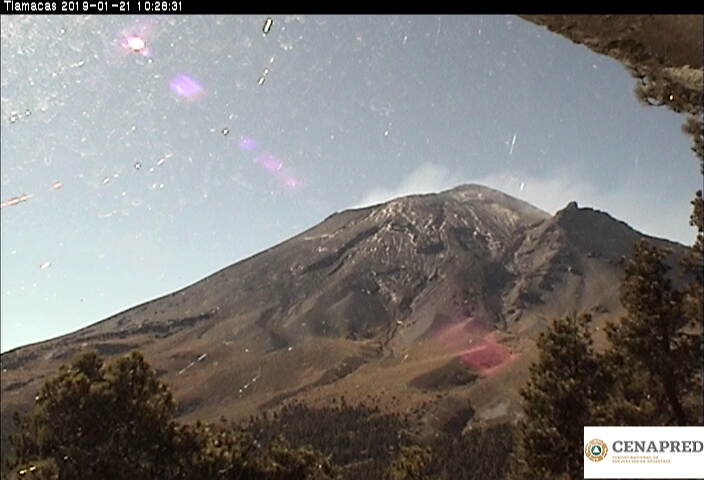 En las últimas 24 horas, por medio de los sistemas de monitoreo del volcán Popocatépetl, se identificaron 123 exhalaciones con emisión de vapor de agua, gas y bajo contenido de ceniza. Adicionalmente, se registró un evento volcanotectónico. 