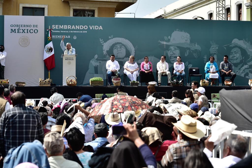 Presidente Andrés Manuel López Obrador en Córdoba durante la presentación del programa Sembrando Vida