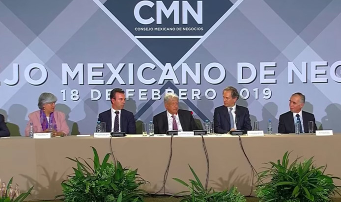 Presidente Andrés Manuel López Obrador durante su mensaje en la sesión del Consejo Mexicano de Negocios 