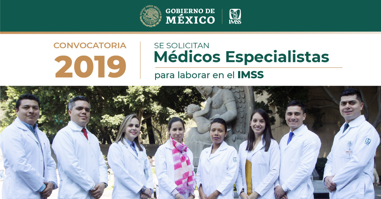 Gráfico de la convocatoria 2019 con foto de ocho médicos del Seguro Social.
