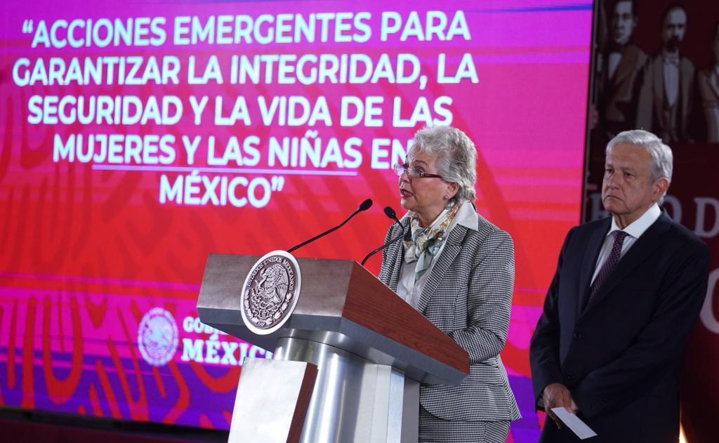 Olga Sánchez Cordero durante la Conferencia del Presidente