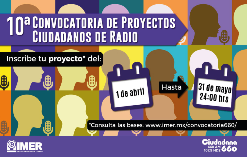 Banner invitación para participar en la 10ª Convocatoria de Proyectos Ciudadanos de Radio del IMER