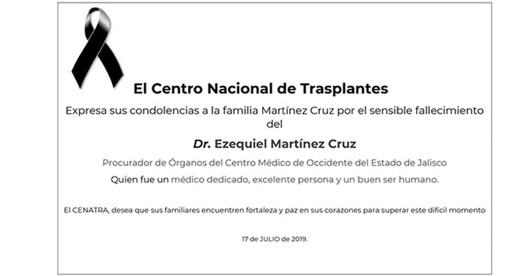 CENATRA envía condolencias a familia Martínez Cruz