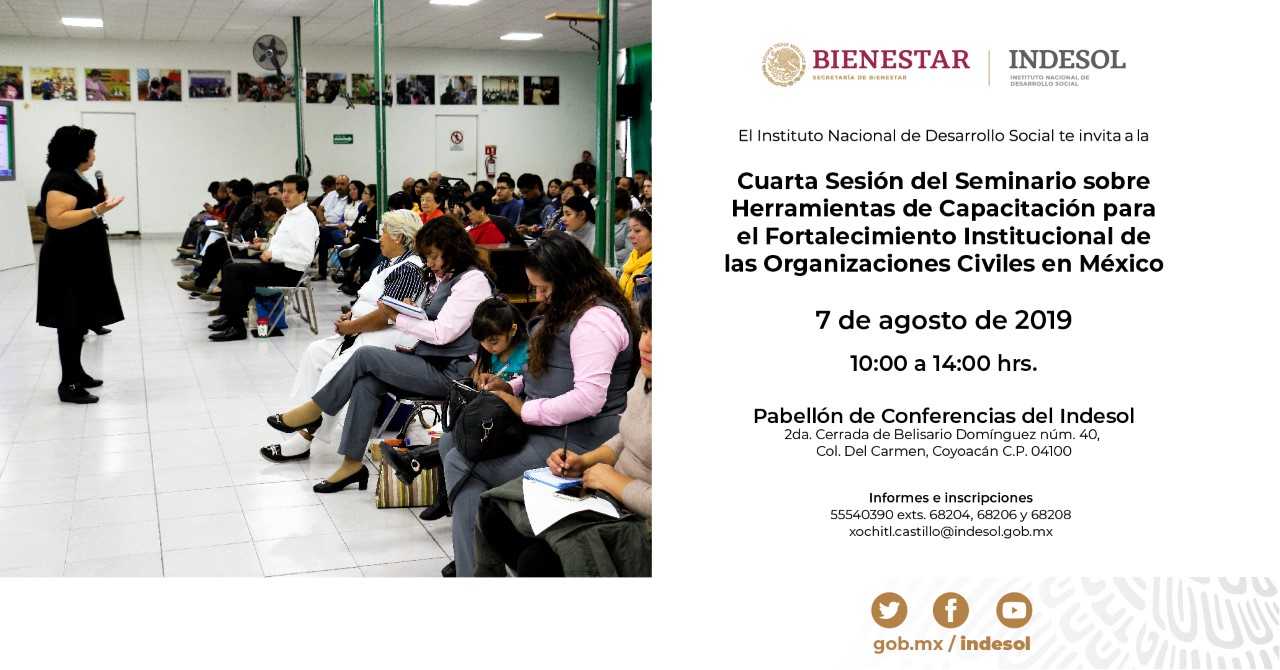 Banner invitación a la cuarta sesión del seminario sobre herramientas de capacitación para el fortalecimiento de las OSC en México