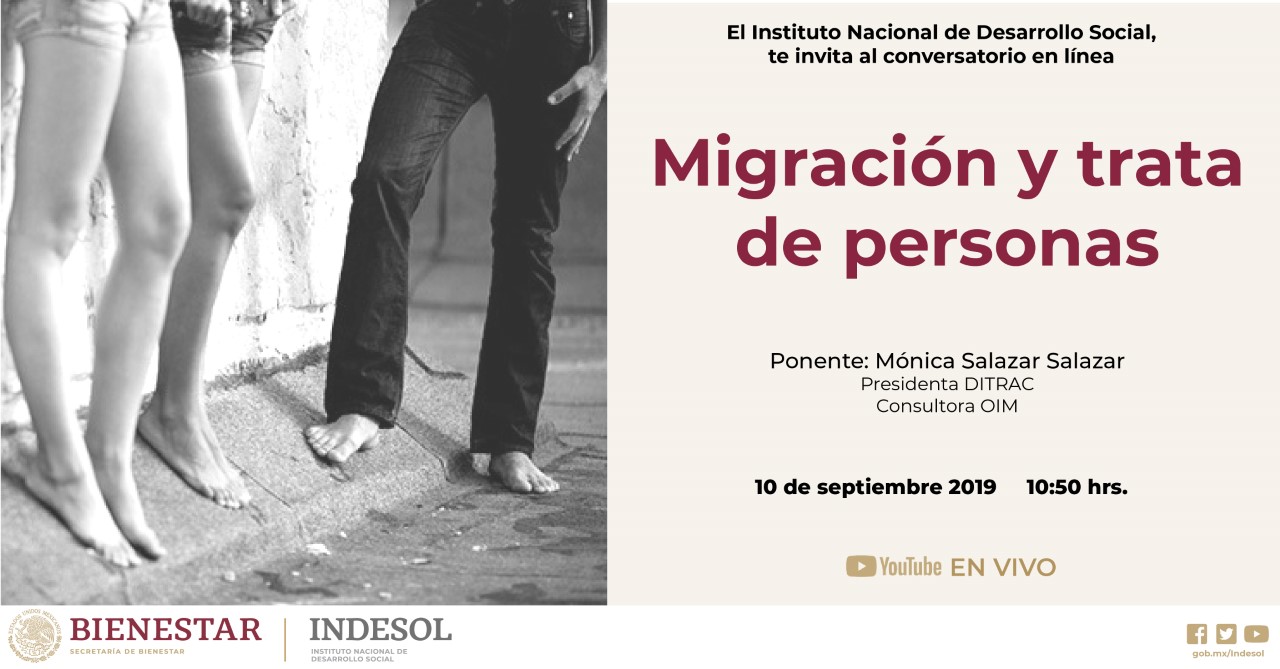 Invitación al conversatorio en línea Migración y trata de personas