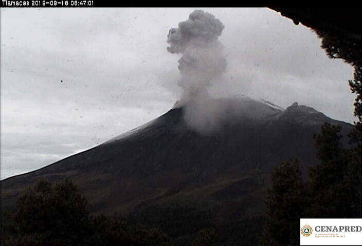 En las últimas 24 horas, por medio de los sistemas de monitoreo del volcán Popocatépetl se identificaron 186 exhalaciones, 12 explosiones, 608 minutos de tremor y un sismo volcanotectónico