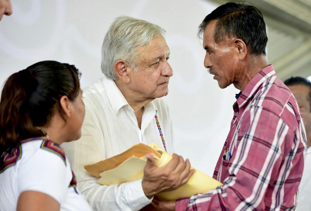 El presidente de México, Andrés Manuel López Obrador, durante el diálogo con los Pueblos Maya Peninsular, Ch’ol, Tsotsil, Tseltal y Población Indígena Migrante, desde Calakmul, Campeche.