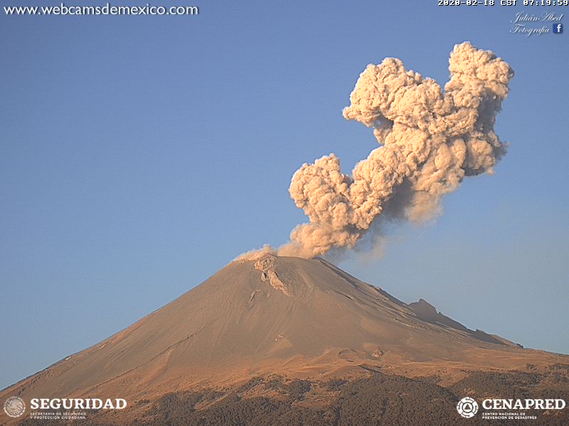 Por medio de los sistemas de monitoreo del volcán Popocatépetl se identificaron 234 exhalaciones, 352 minutos de tremor y 9 explosiones menores.