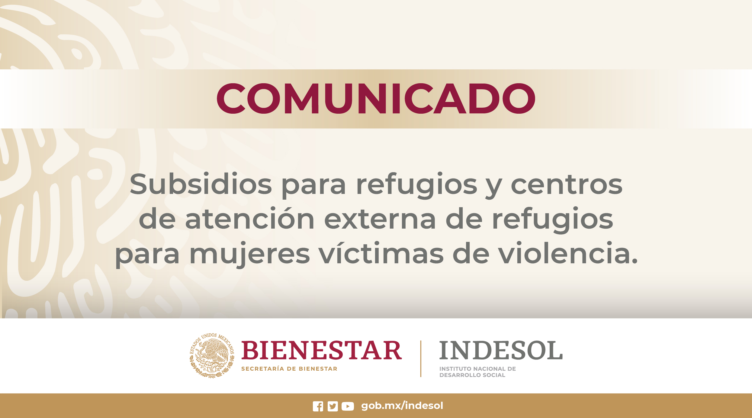 COMUNICADO: Subsidios para refugios y centros de atención externa de refugios para mujeres víctimas de violencia 