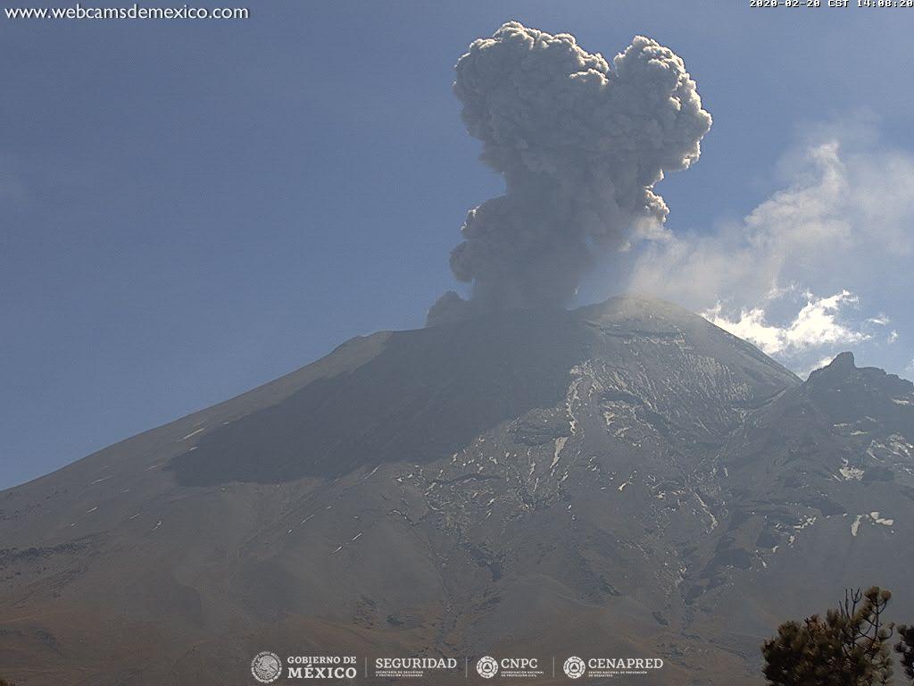 Por medio de los sistemas de monitoreo del volcán Popocatépetl se identificaron 160 exhalaciones , seis explosiones menores y 288 minutos de tremor. 