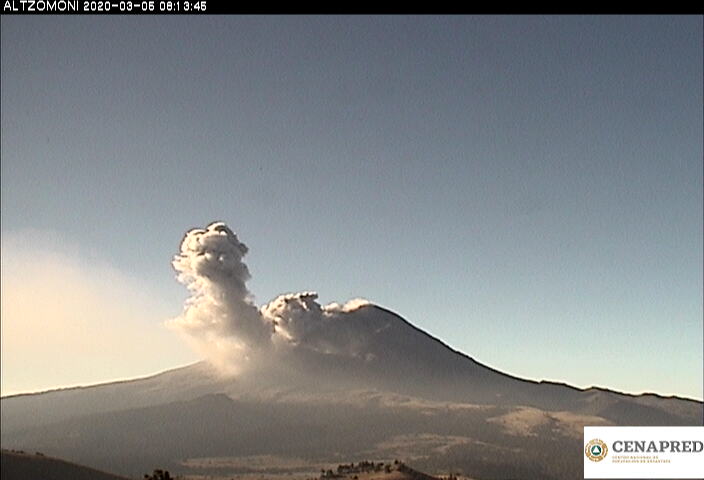 Por medio de los sistemas de monitoreo del volcán Popocatépetl se identificaron 287 exhalaciones, 304 minutos de tremor y 6 explosiones menores: la primera registrada ayer a las 20:32 h, las demás hoy a las 02:30, 02:47, 03:07, 03:26 y 06:22 h.