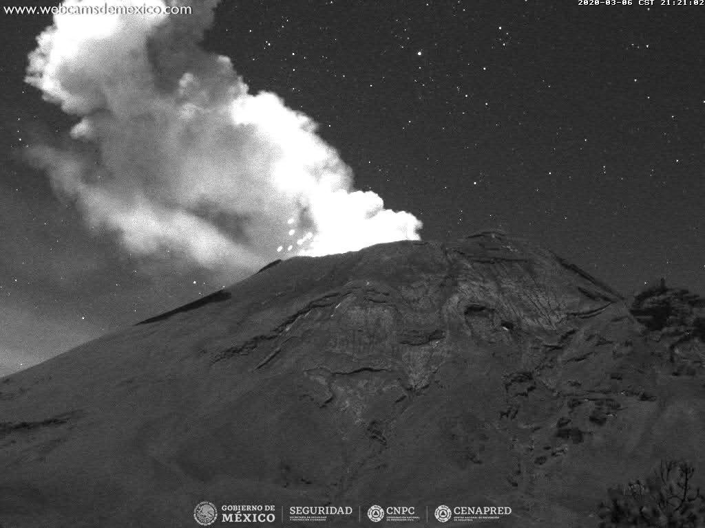 Por medio de los sistemas de monitoreo del volcán Popocatépetl se identificaron 189 exhalaciones, algunos de estos eventos estuvieron acompañados por la emisión de gases y ligeras cantidades de cenizas.