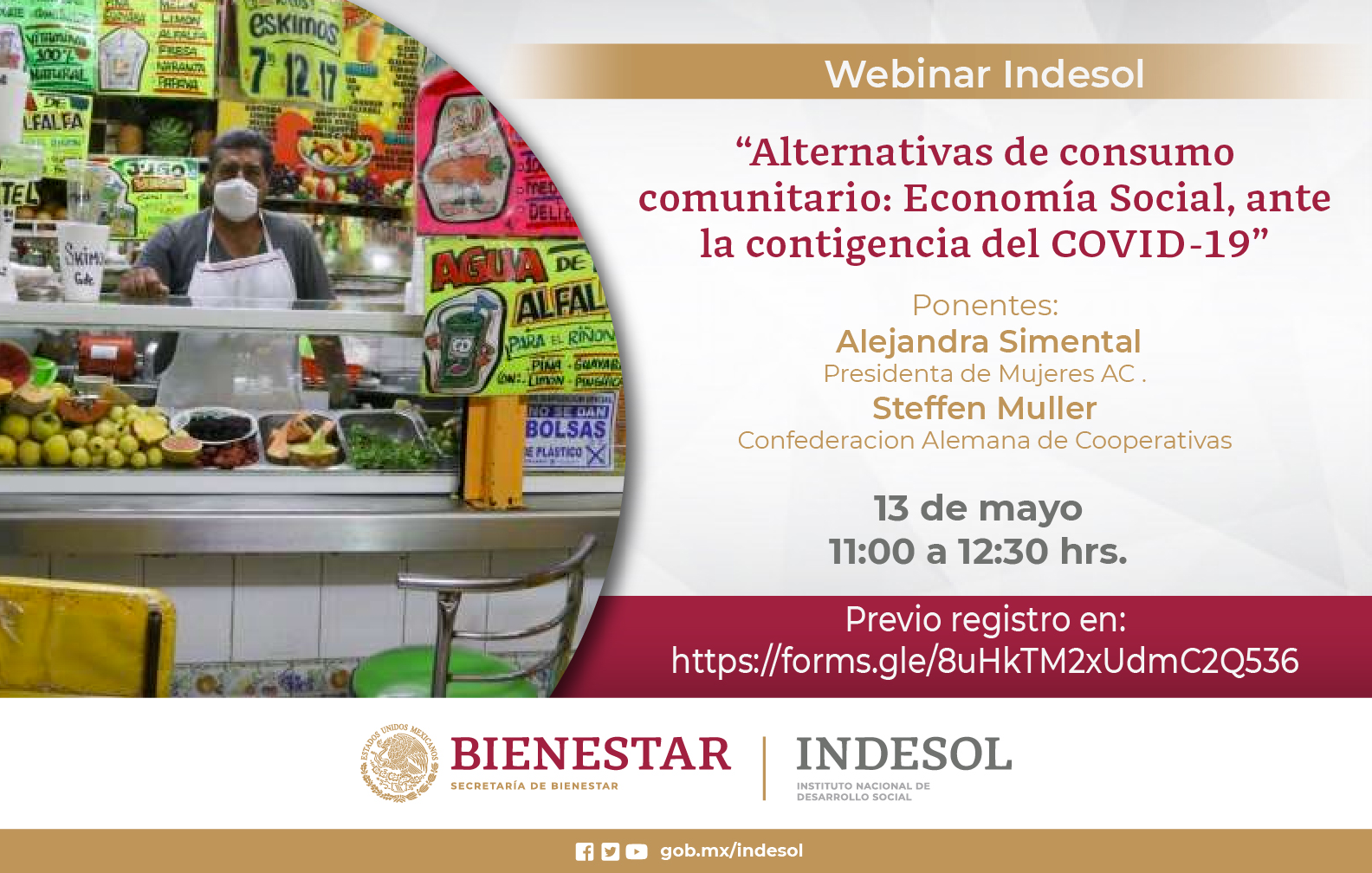 Banner Webinar Indesol: Alternativas de consumo comunitario: Economía Social, ante la contingencia del COVID-19