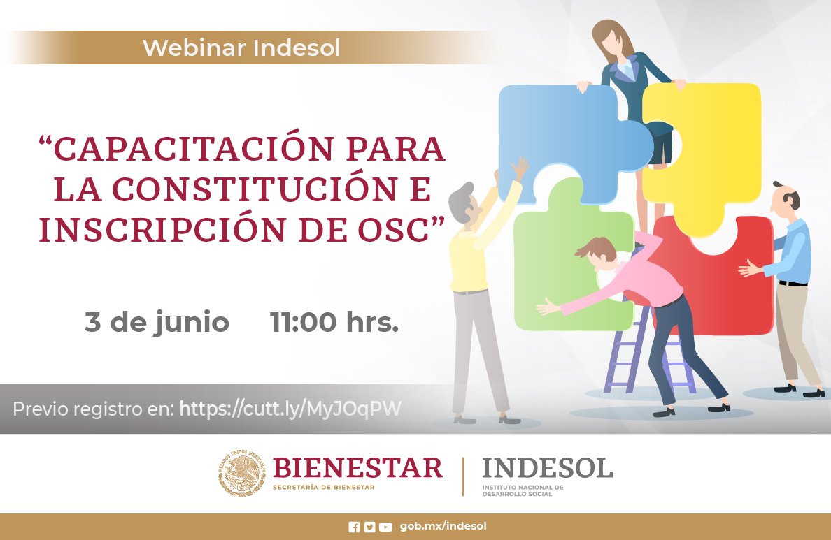 Capacitación para la constitución e inscripción de osc. 3 de junio, 11 hrs. previo registro.