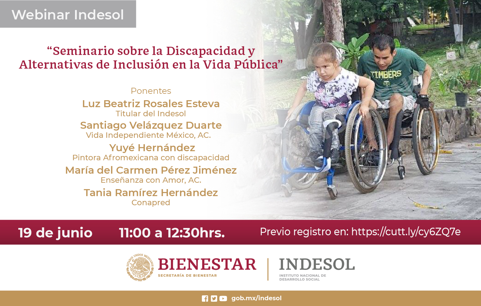 Seminario sobre la discapacidad y alternativas de inclusión en la vida pública. 19 de junio, 11 hrs. Previo registro.