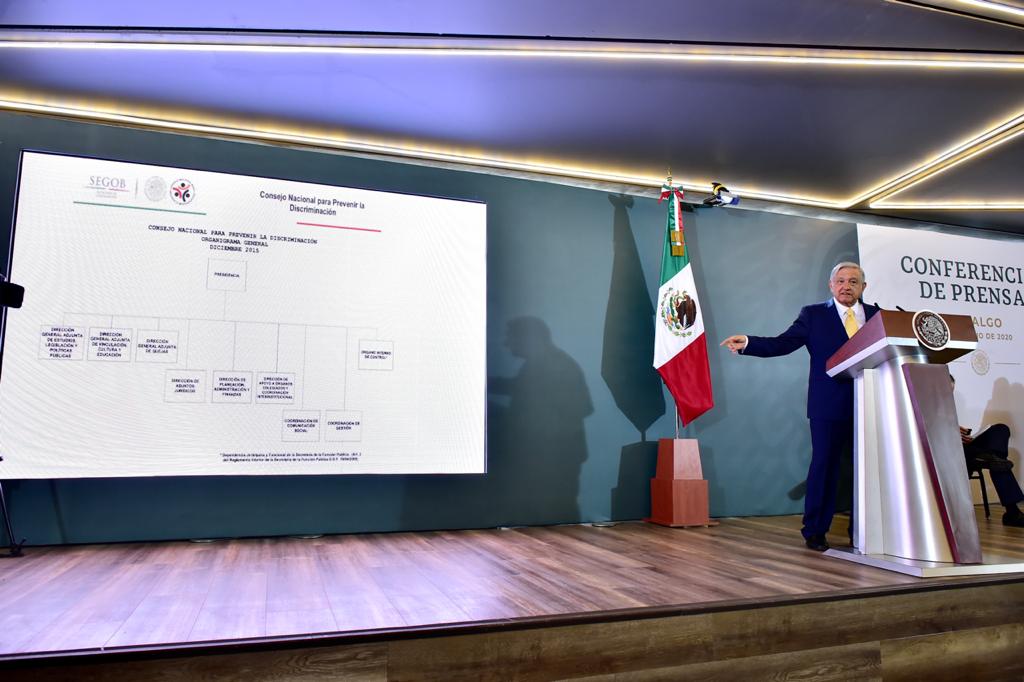 El presidente de México, Andrés Manuel López Obrador, durante la conferencia matutina de hoy desde Hidalgo.