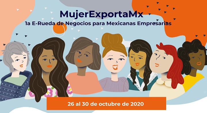 Gráfico con diversidad de mujeres que promueve MujerExportaMx