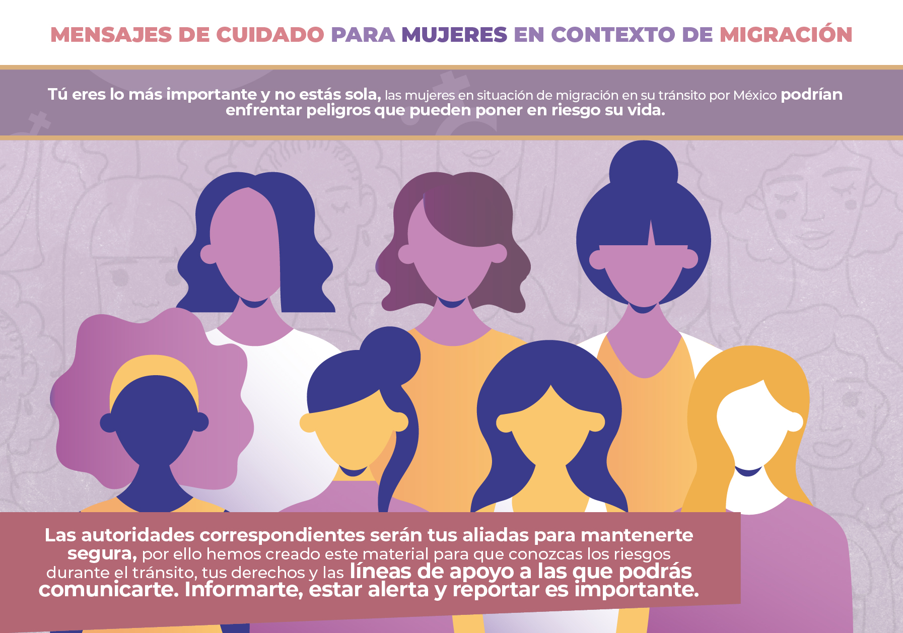 Políptico de mensajes de cuidado para mujeres en contexto de migración