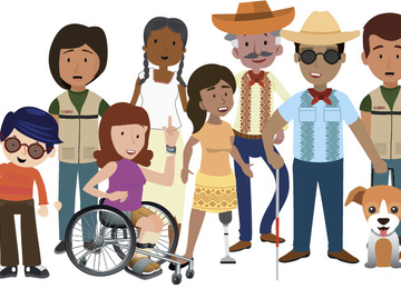 Dibujo de personas con discapacidad, niño y niñas, adultos y personas adultas mayores; y servidores de la nación
