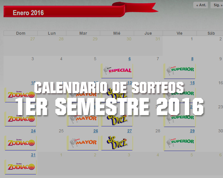 Calendario de sorteos 1er. semestre del 2016