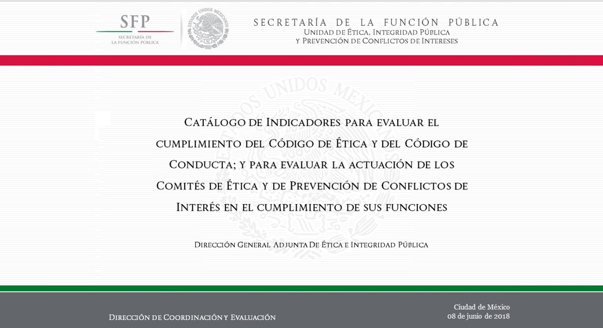 Catálogo de Indicadores para evaluar el cumplimiento del Código de Ética, 2018.