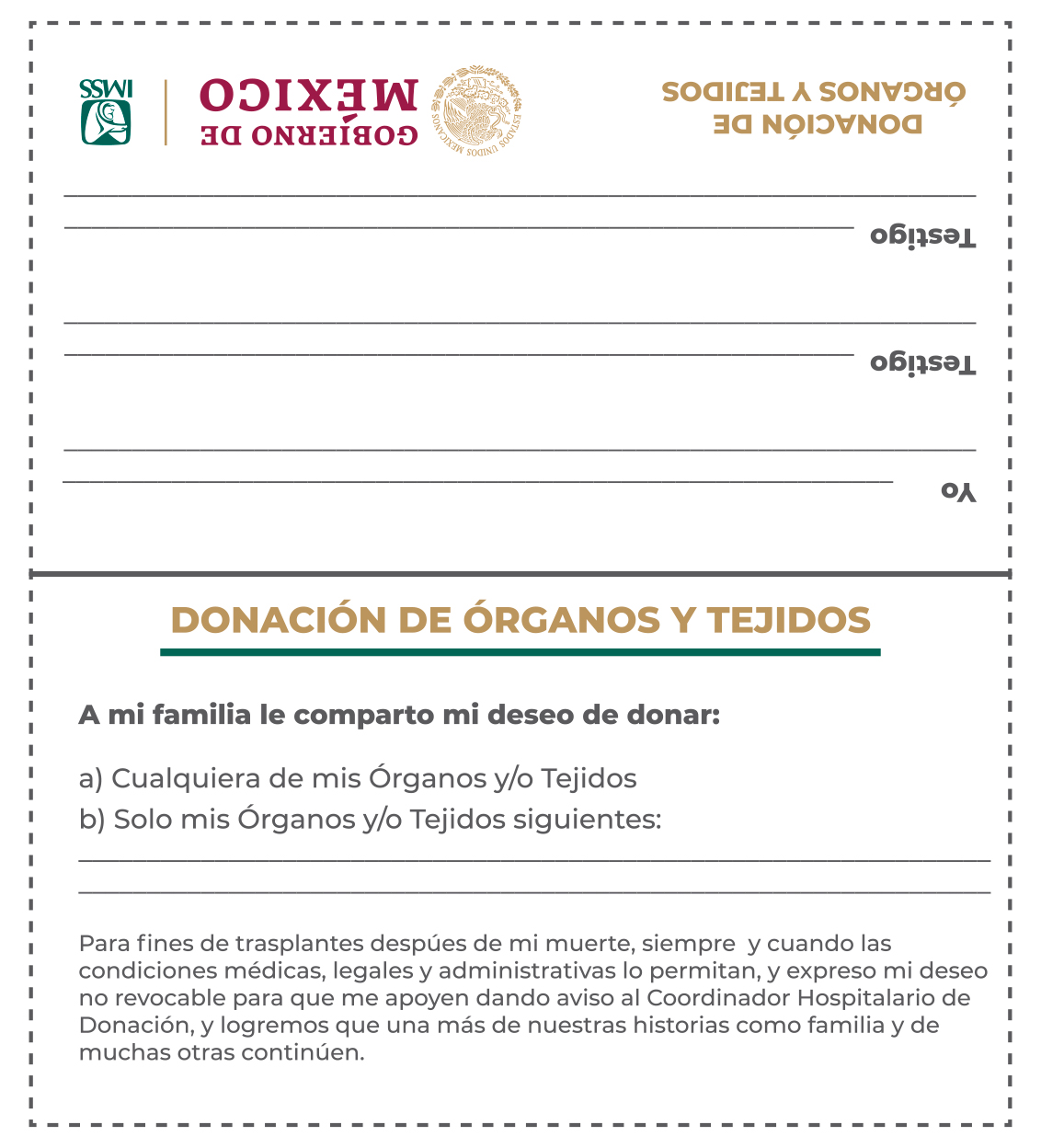 Tarjeta de donador de órganos y tejidos.