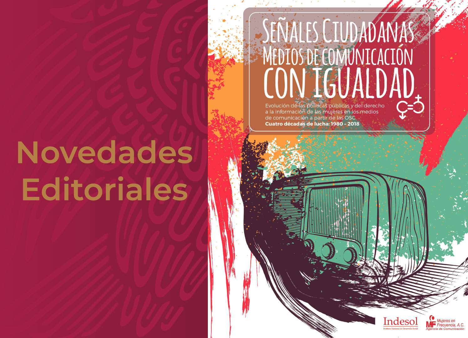 Banner de novedades editoriales del Indesol con fotografía del libro "Señales Ciudadanas. Medios de Comunicación con Igualdad"