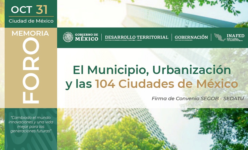 Portada de la Memoria del Foro "El Municipio, Urbanización y las 104 ciudades de México.