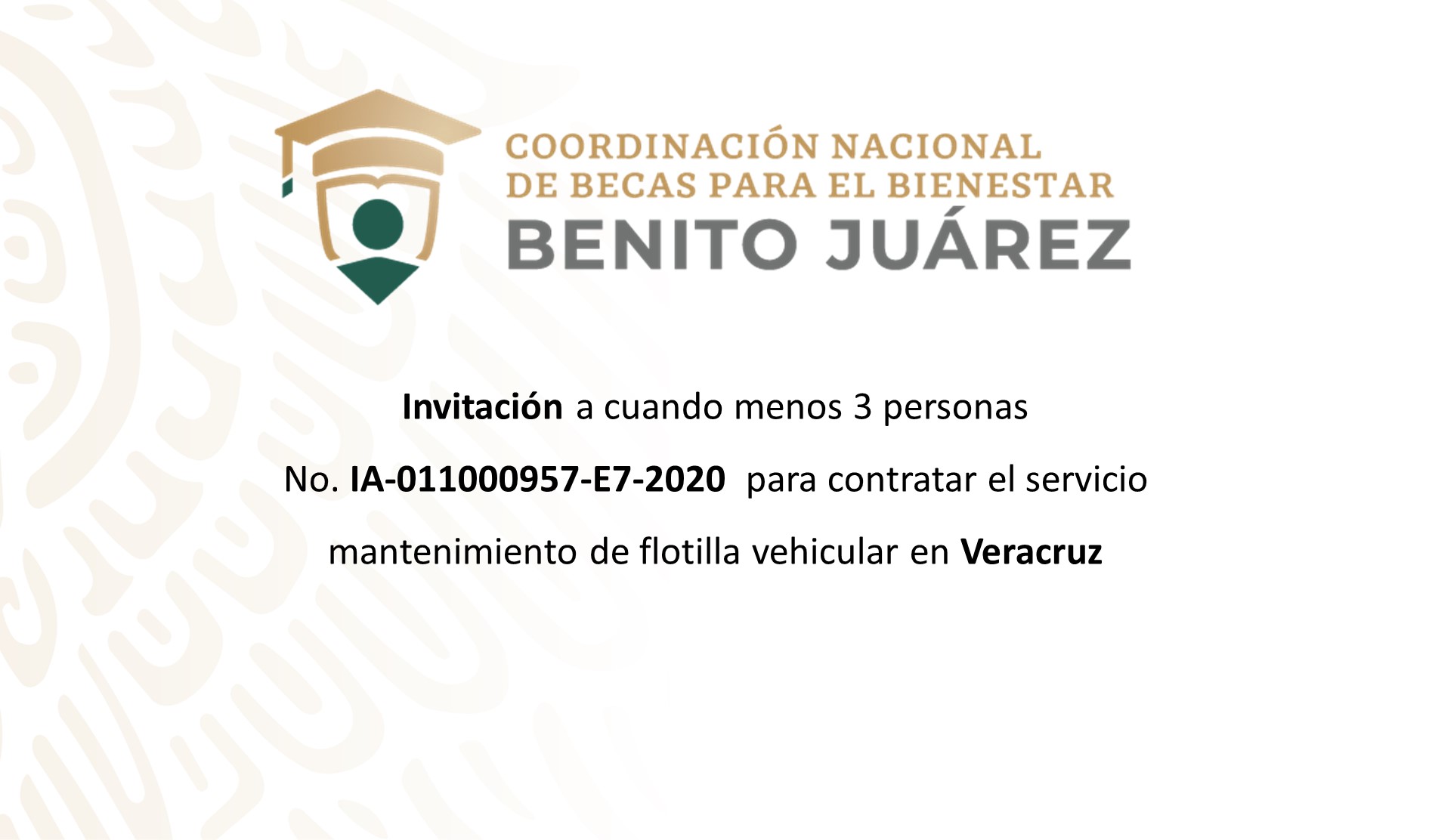 Invitación para contratar el servicio de mantenimiento de flotilla vehicular en Veracruz