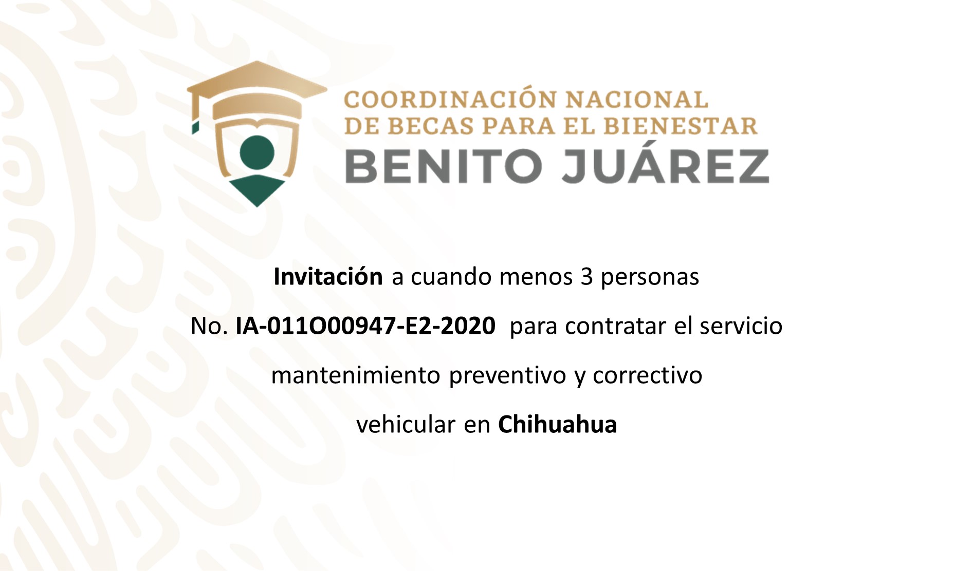 Invitación a cuando menos tres personas para contratar el servicio de mantenimiento vehicular en Chihuahua.