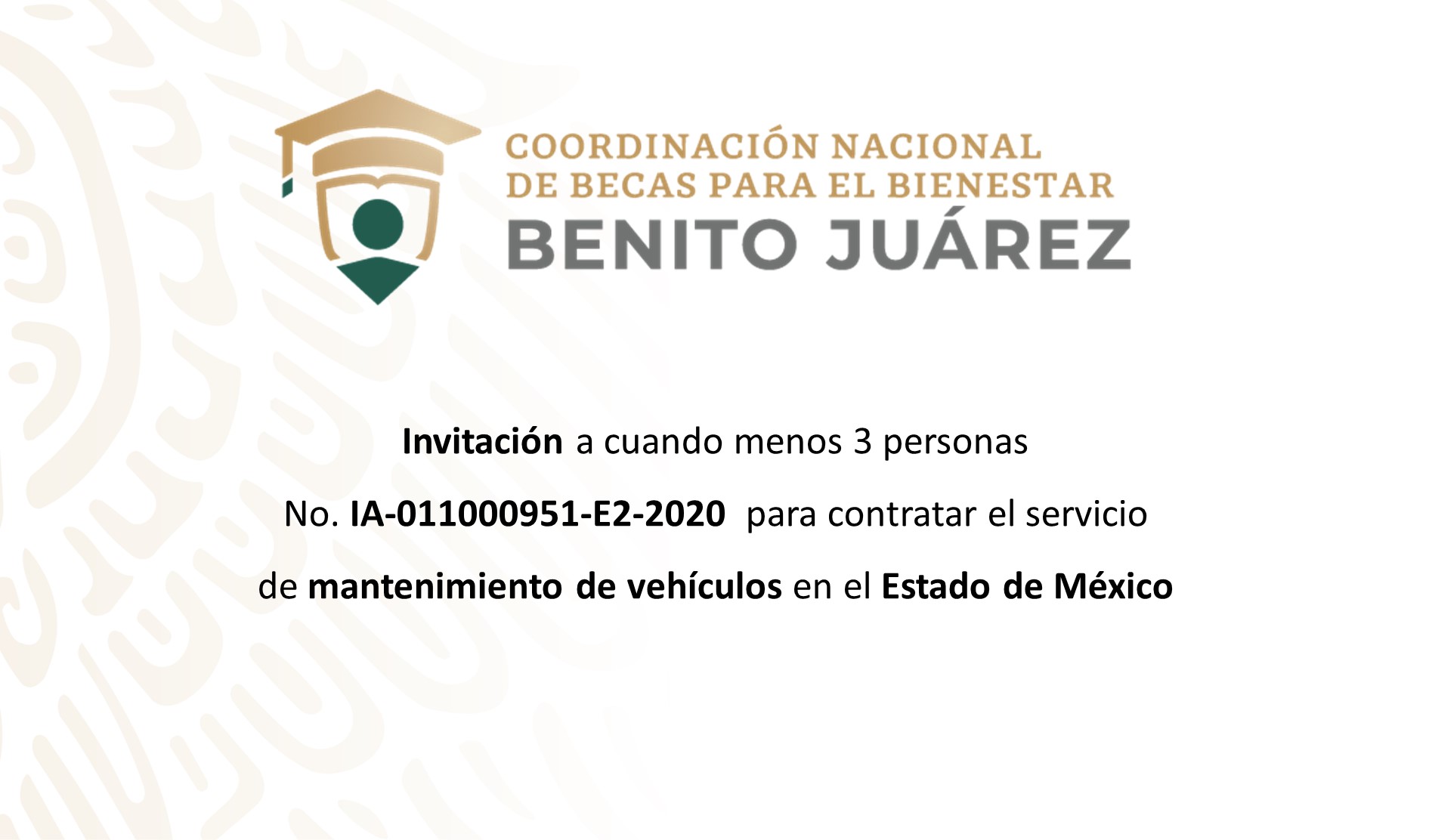 Invitación a cuando menos tres personas  para contratar el servicio de mantenimiento de vehículos en el Estado de México