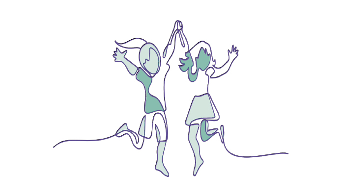 Dos figuras adolescentes danzan.