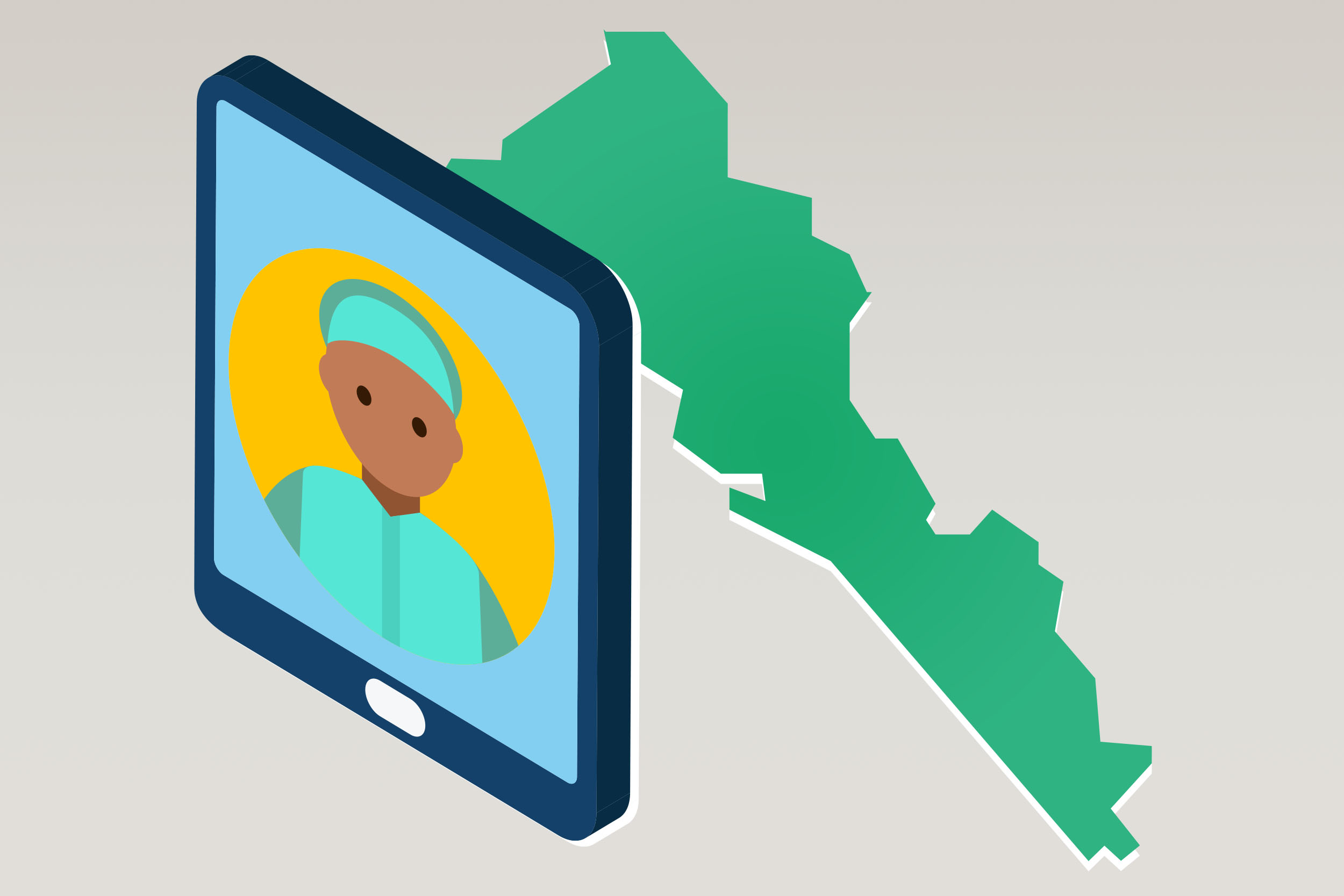 Mapa del estado de Sinaloa y un dispositivo celular con imagen doctor