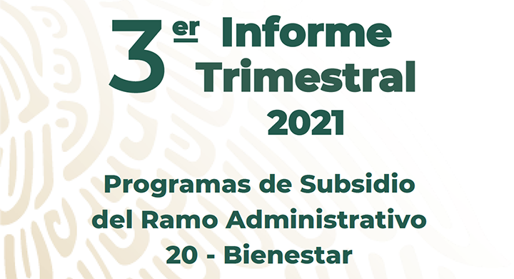 3er Informe Trimestral 2021 Programas de Subsidio del Ramo Administrativo 20 - Bienestar