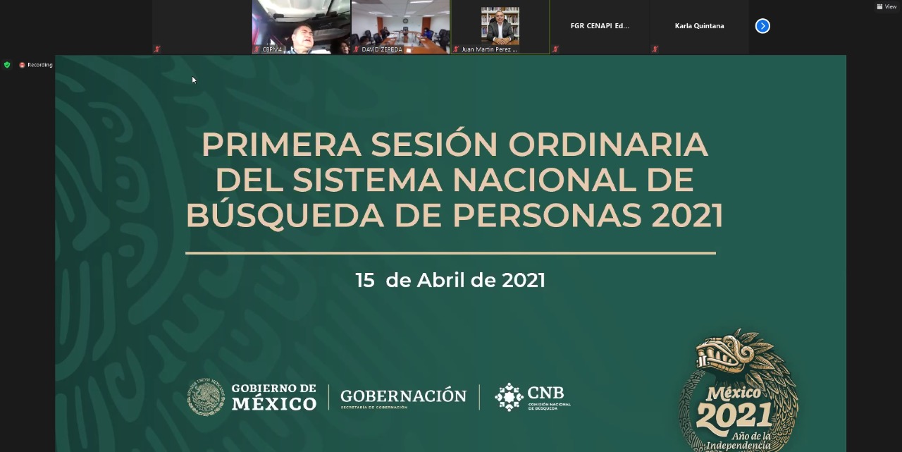 PRIMERA SESIÓN ORDINARIA DEL SISTEMA NACIONAL DE BÚSQUEDA DE PERSONAS 2021