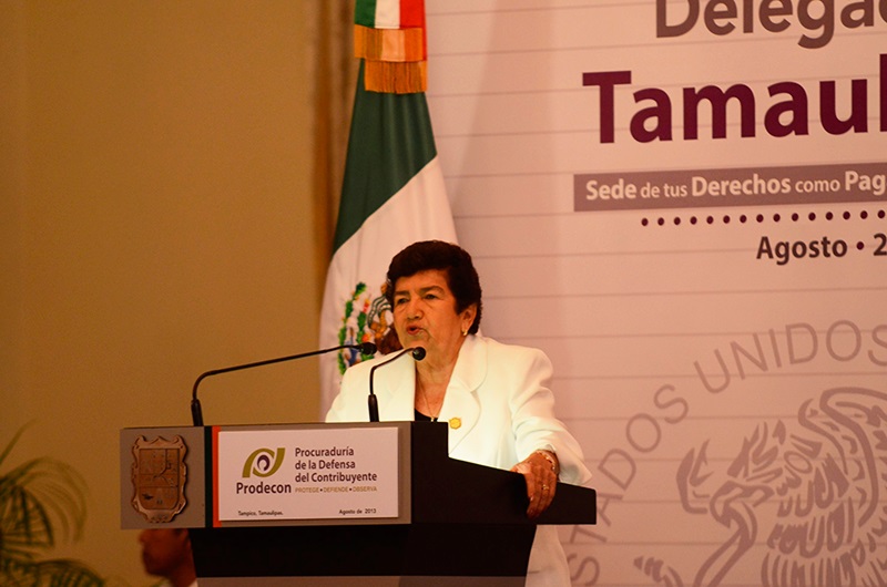 En el evento de inauguración de la Delegación Tamaulipas de la Procuraduría de la Defensa del Contribuyente (Prodecon), la Presidenta Municipal de Tampico, Magdalena Peraza Guerra se congratuló por la aportación que Prodecon hará a la ciudad al apoyar a todos los contribuyentes del estado.