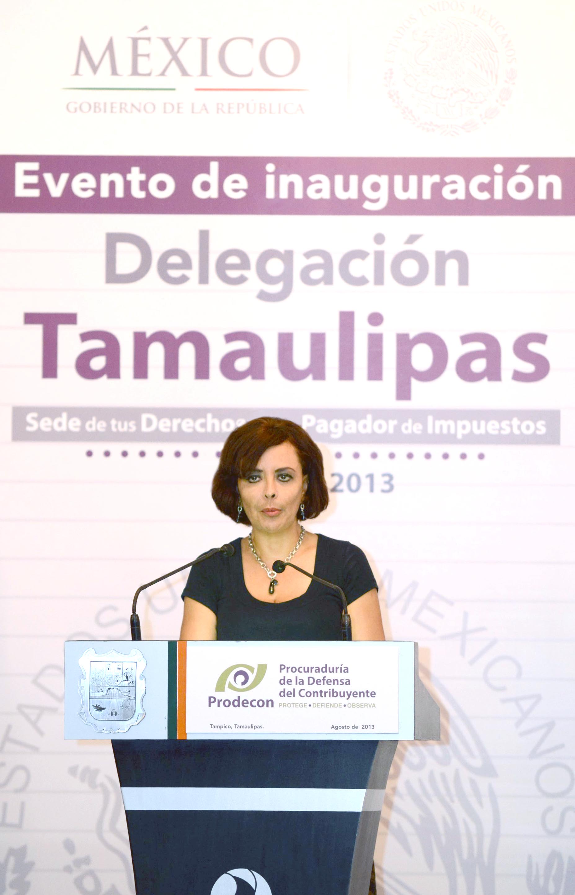 La Procuradora de la Defensa del Contribuyente, Diana Bernal Ladrón de Guevara, en su discurso de bienvenida, destacó que la Delegación Tamaulipas podrá brindar a más de un millón de contribuyentes tamaulipecos la protección más amplia a sus derechos fundamentales.