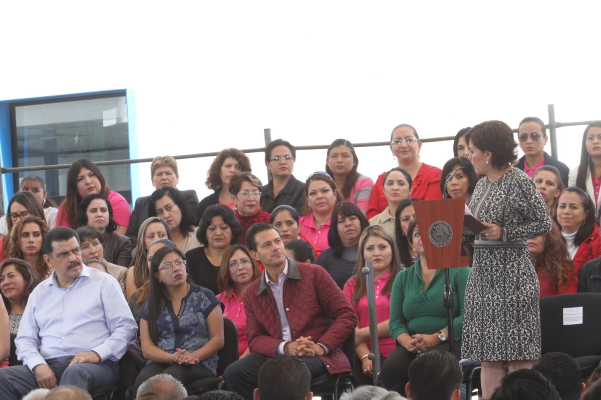 Durante su discurso Rosario Robles se dirigió al Presidente Enrique Peña Nieto  como mujer, como feminista y como luchadora por los derechos de las mujeres, y agradeció los programas a favor de las mujeres.