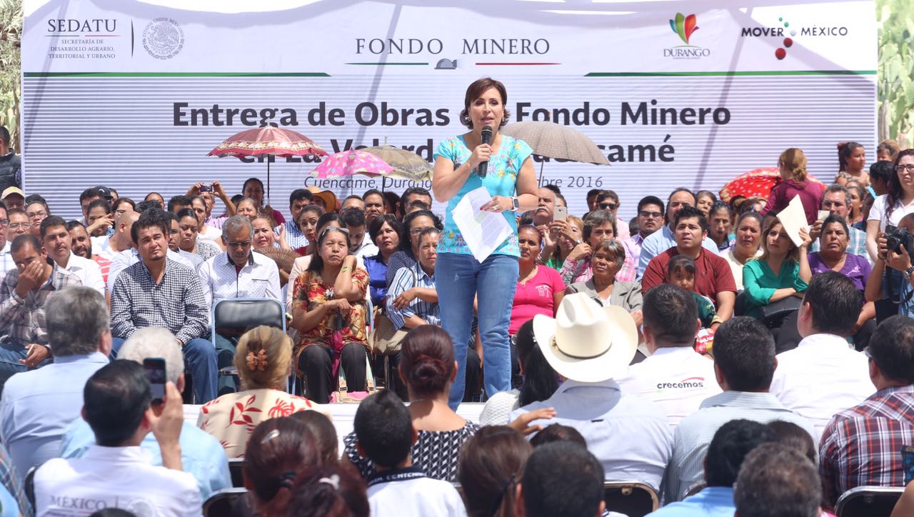Durante su discurso la Titular de la SEDATU dijo que este año el municipio de Cuencamé va a recibir, a través del Fondo Minero, 40 millones de pesos del Fondo Minero, más del doble en comparación con el año pasado. 