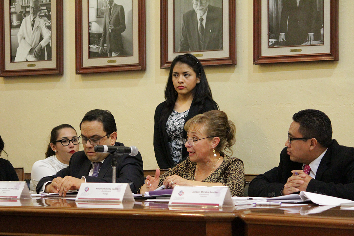 Francisco Javier Acuña Llamas, comisionado del INAI; Miriam Ozumbilla Castillo, comisionada del estado de Hidalgo; y Joaquín Morales Sánchez, comisionado del estado de Guerrero.