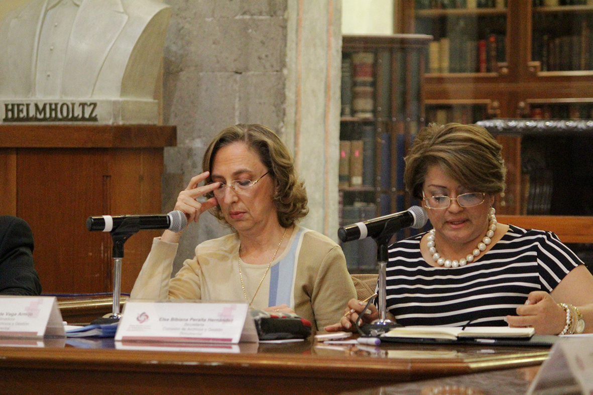 Mercedes de Vega, titular del AGN y coordinadora de la Comisión de Archivos y Gestión Documental del SNT; y Elsa Bibiana Peralta, secretaria de la Comisión.