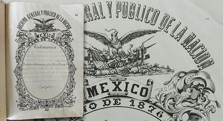 7. Archivo General Público de la Nación, portada de testimonio del año de 1876,  de san Francisco Acayuca y San Pedro Huaquilpa, Hidalgo.