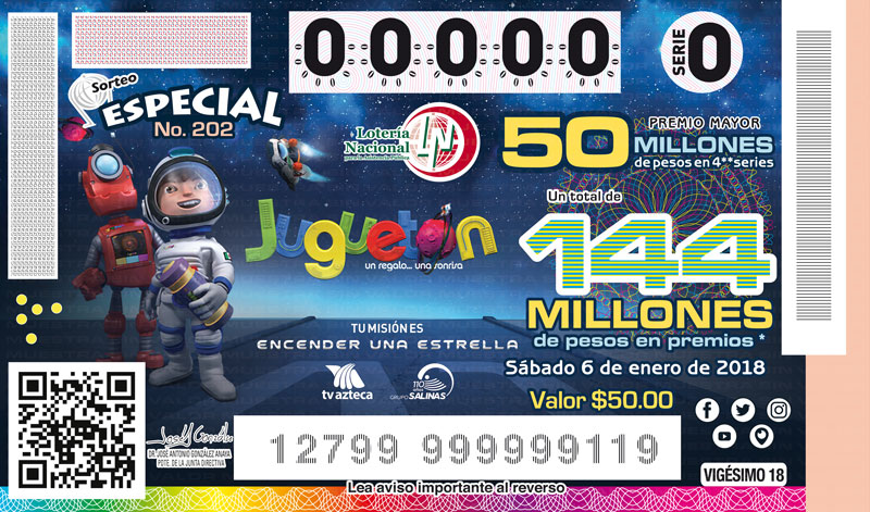 Imagen del billete de lotería alusivo a la Campaña de Juguetón 2018