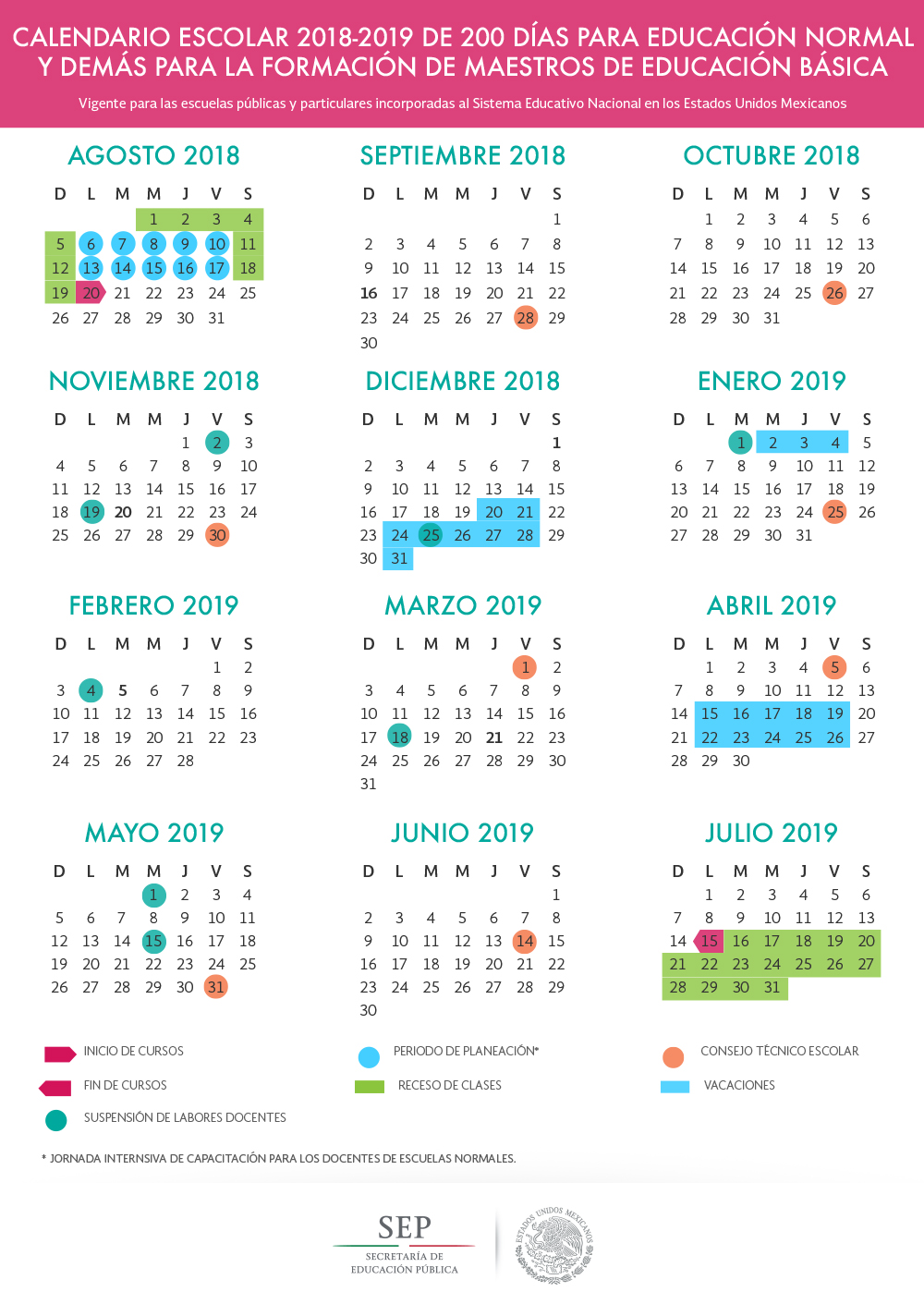 Calendario Escolar 2018 Y 2019 Sep Imagen